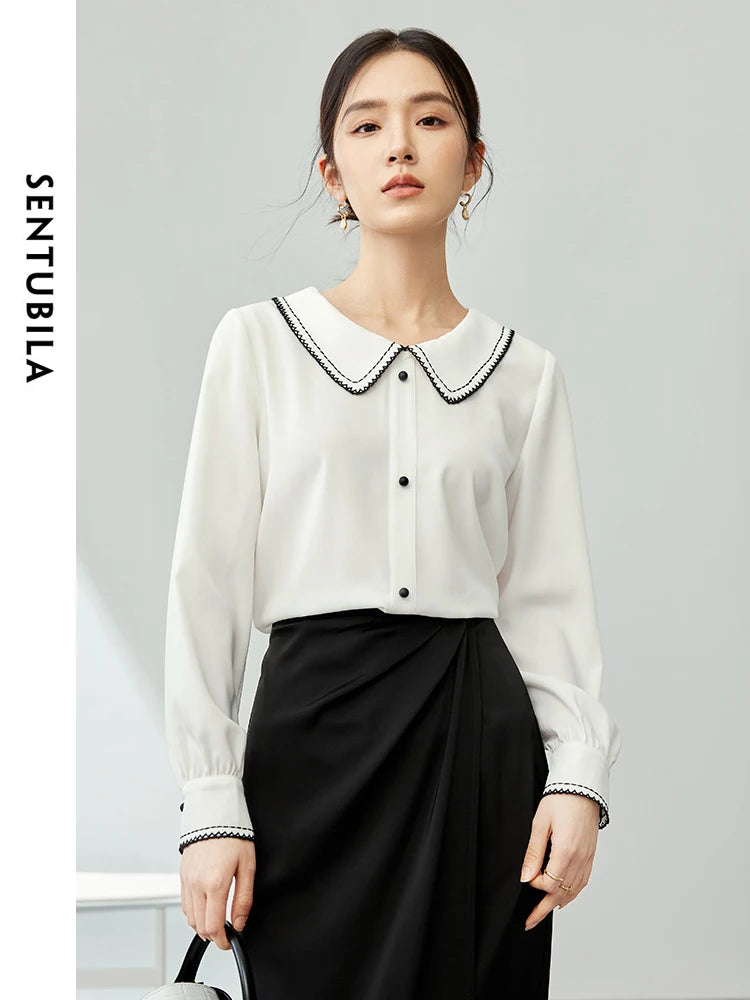 SENTUBILA Elegant Commuter White Chiffon Blouse