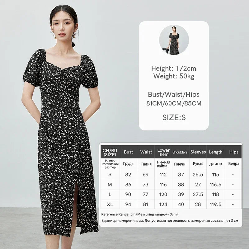 SENTUBILA Women Straight Print Dress   2024 Summer Diamond Collar Slit-hem Short Sleeve Floral Dress Holiday Dress 142L54849