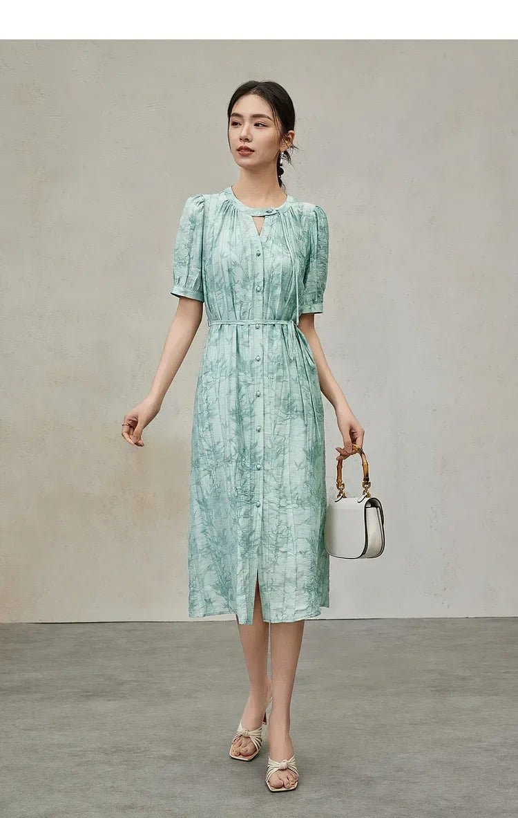 SENTUBILA Lace-up Printing 2 Piece Dress Sets Women 2024 Summer Hollow Short Sleeve O-neck Elegant Dresses for Women 142L53597