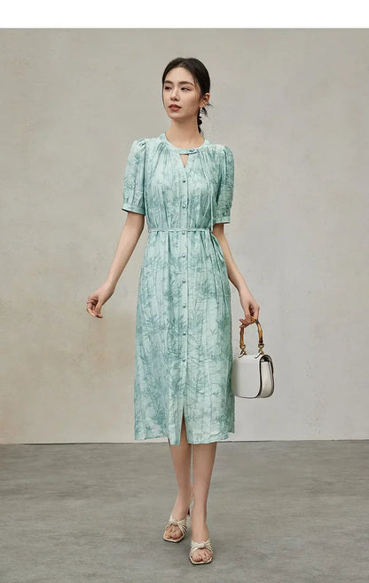 SENTUBILA Lace-up Printing 2 Piece Dress Sets Women 2024 Summer Hollow Short Sleeve O-neck Elegant Dresses for Women 142L53597