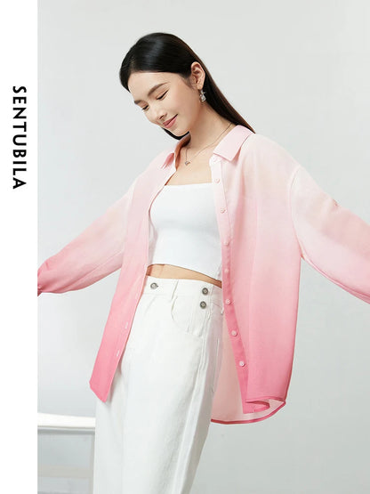 SENTUBILA Gradient Pink Women Shirts Fashion Button Up