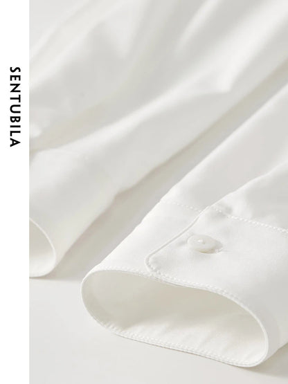 SENTUBILA Cropped White Solid Polo Collar Button Up