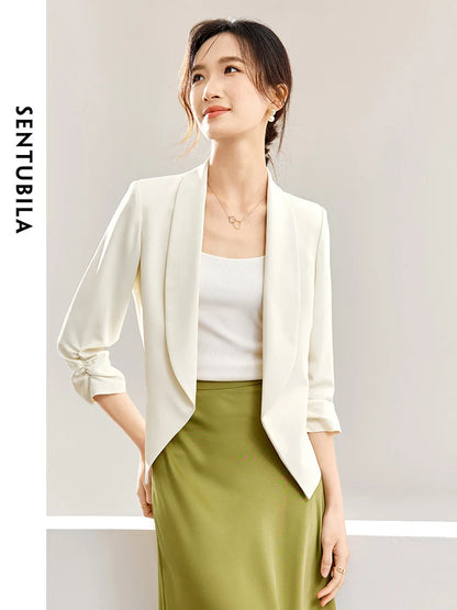 SENTUBILA Shirring Night Quarter Sleeve Blazer