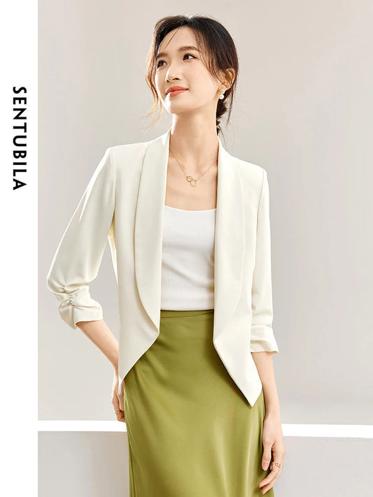 SENTUBILA Shirring Night Quarter Sleeve Blazer