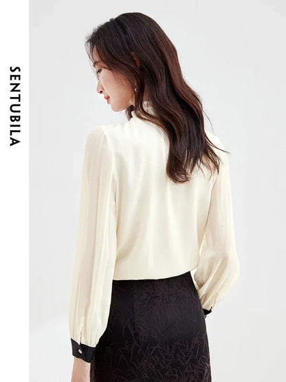 SENTUBILA Ruffled Bow Neck Chiffon Blouse Elegant Fashion Shirts Blouses