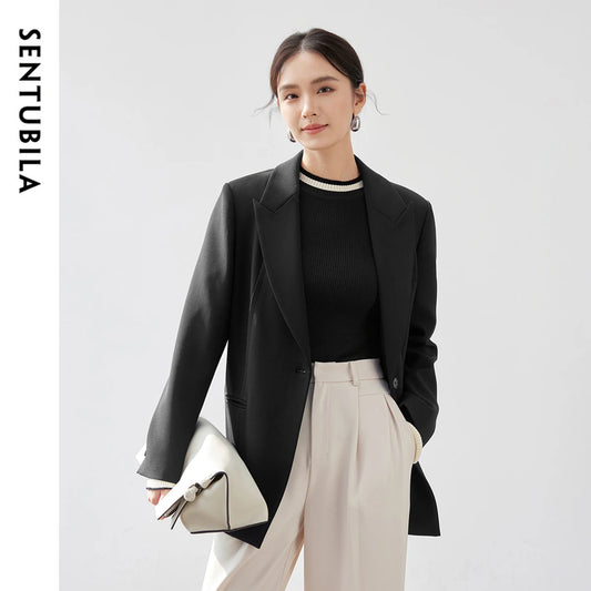 SENTUBILA Texture Twill Blazer Collar Shoulder Pads Workwear