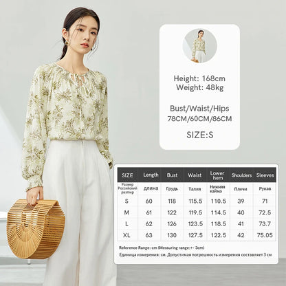 SENTUBILA Lace-up Round Neck Floral Shirt Elegant Printed Blouse