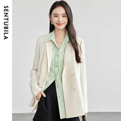 SENTUBILA Office Blazer Women's Patchwork Double Breasted Texture Suit Jacket