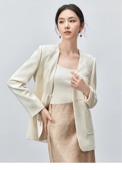 SENTUBILA Chinese Style Jacquard Blazer Textured Jacket