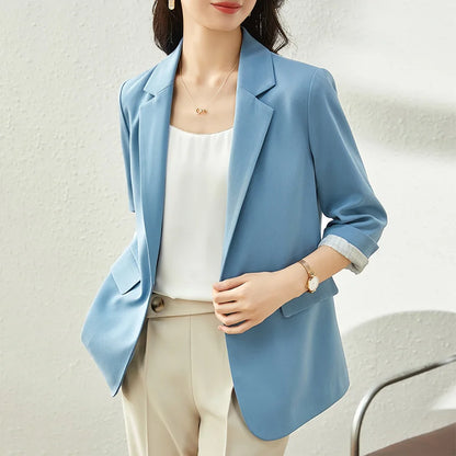 SENTUBILA Office Blazer Three Quarter Sleeve Straight Business Suit Jacket