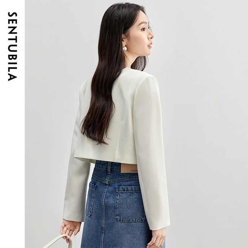 SENTUBILA Straight Crop Jackets for Spring 2025 Pearls Single Breasted