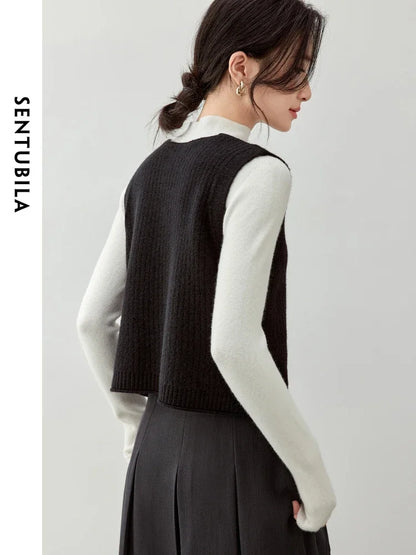 SENTUBILA V-Neck Knitted Vest Office Style