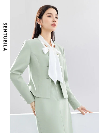 SENTUBILA V-neck Casual Blazer Glossy Button Suit