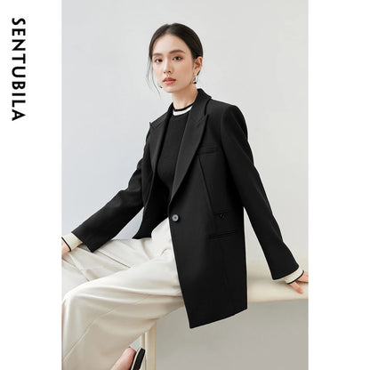 SENTUBILA Texture Twill Blazer Collar Shoulder Pads Workwear