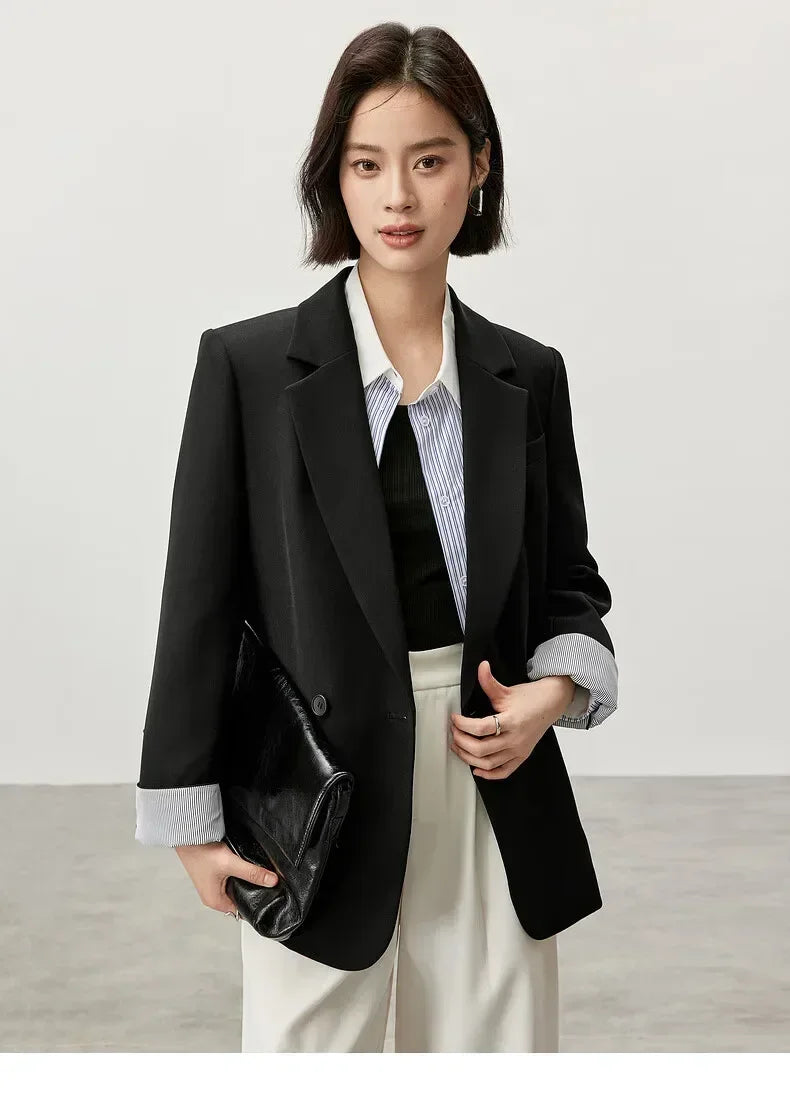 SENTUBILA Texture Twill Blazers Straight Notched Collar Workwear