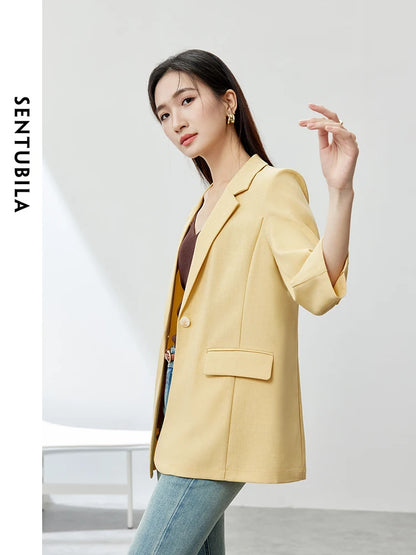 SENTUBILA Yellow Notched Blazer Single Button Suit Jacket