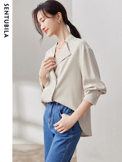 SENTUBILA Double Breasted Blazer/Loose Fit Shacket Chic And Elegant Woman Long Sleeve Shirt