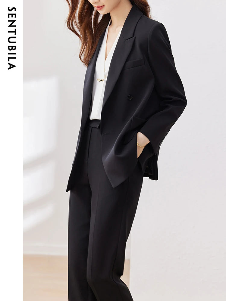 SENTUBILA 2-Piece Elegant Black Pant Suit Blazer and Dress Pants Black