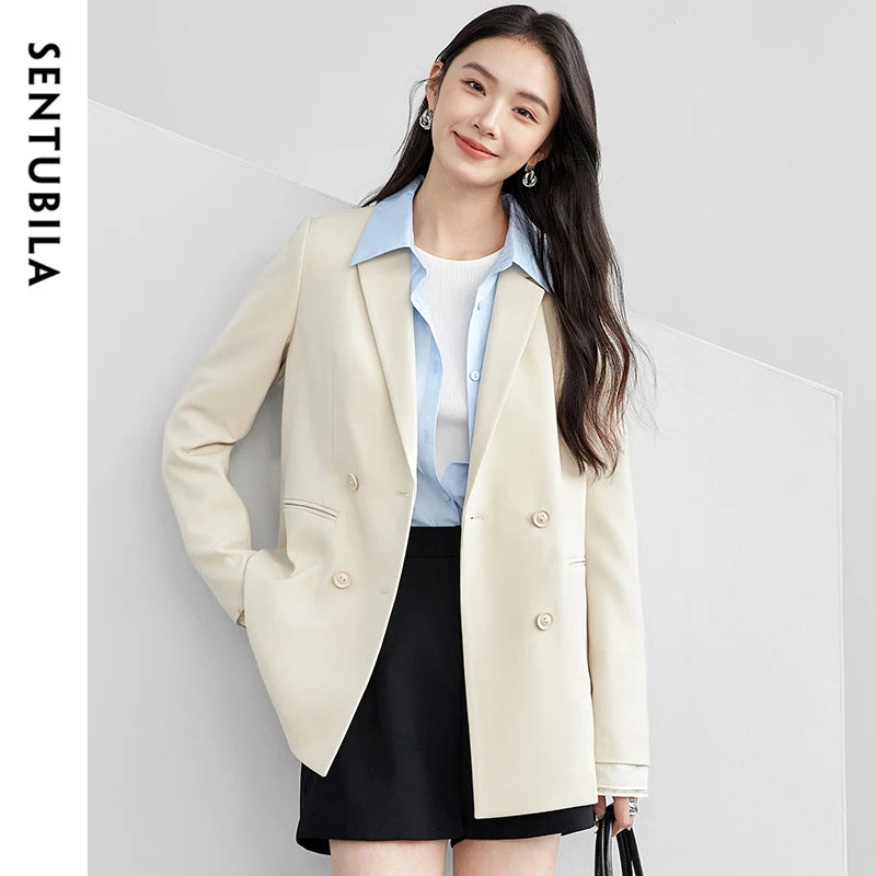 SENTUBILA Office Blazer Women's Patchwork Double Breasted Texture Suit Jacket