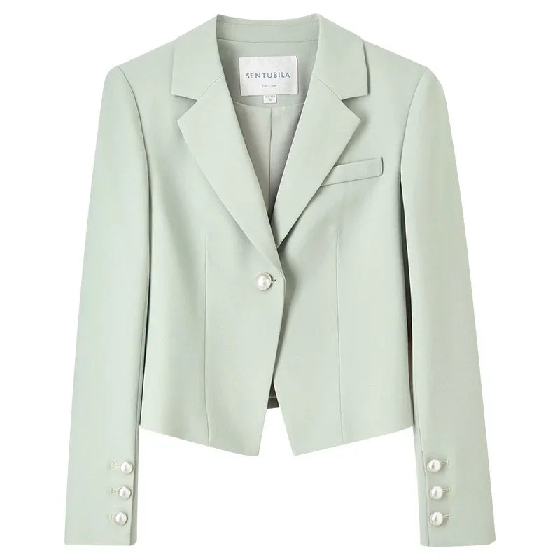 SENTUBILA Cropped Blazers Jacket Workwear Padded Shoulder Green