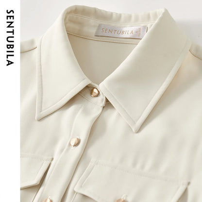 SENTUBILA Casual Loose Shirt New Spring 2025 Turn Down Collar Metal Button