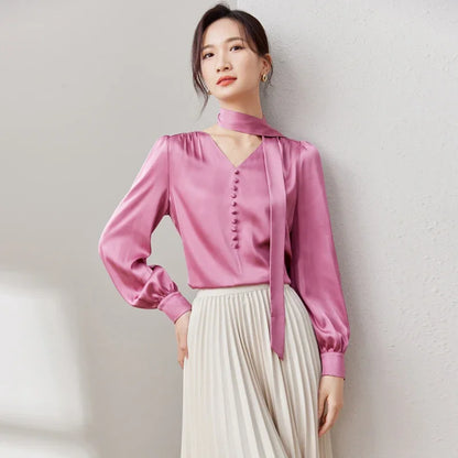 SENTUBILA Autumn Satin Blouse Tie up